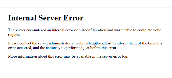Internal server error page on Apache