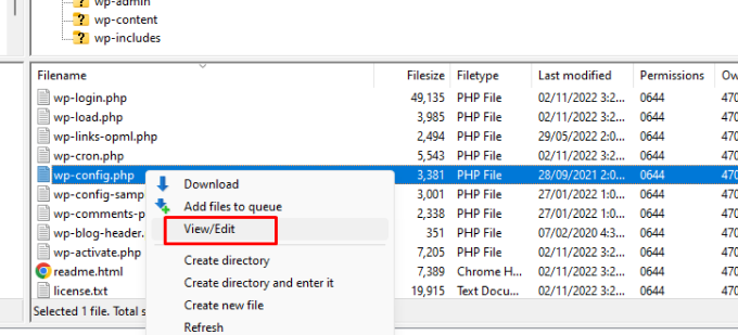 Edit wp-config file