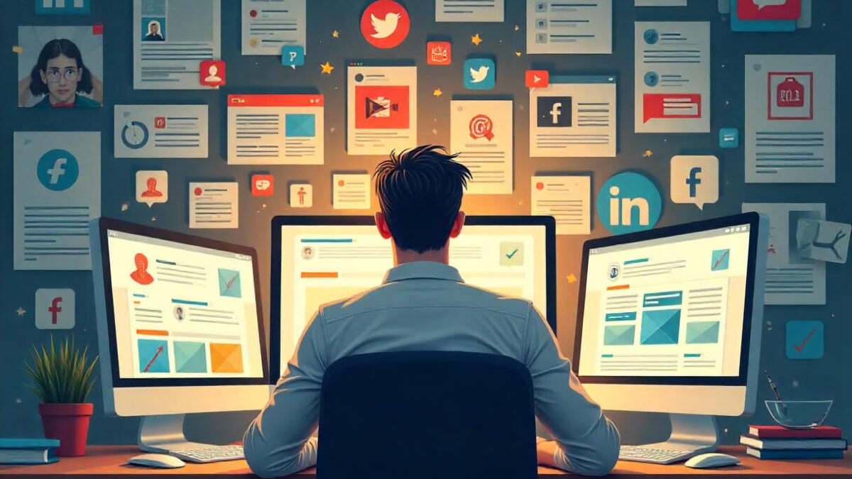 a man in office working on social media strategies