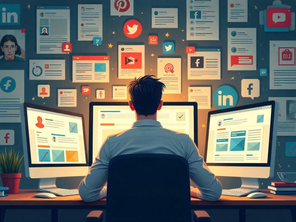 a man in office working on social media strategies
