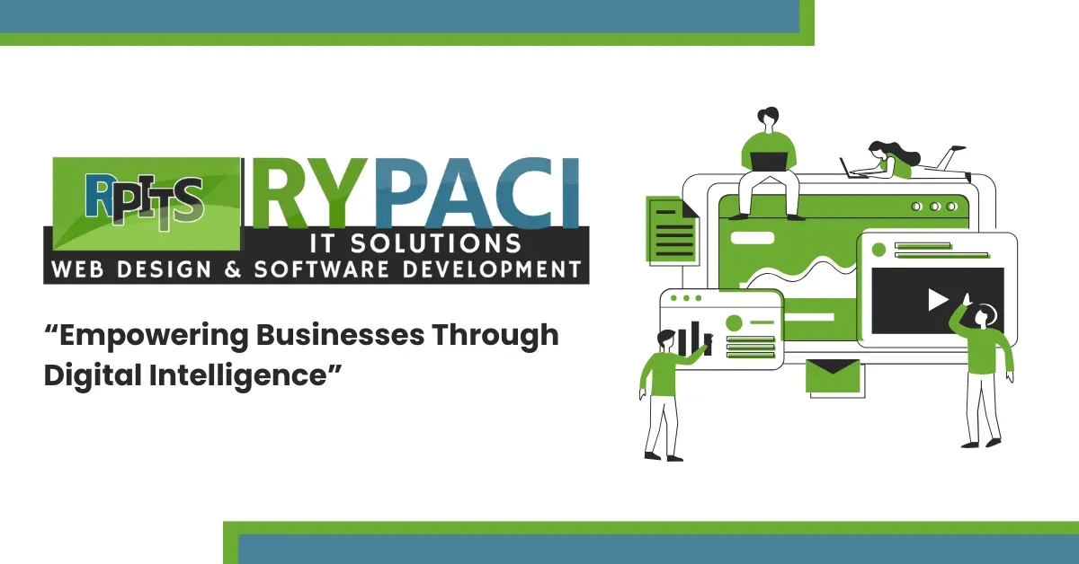 Rypaci IT Solutions logo and graphic illustrating web design, software development, and tagline.