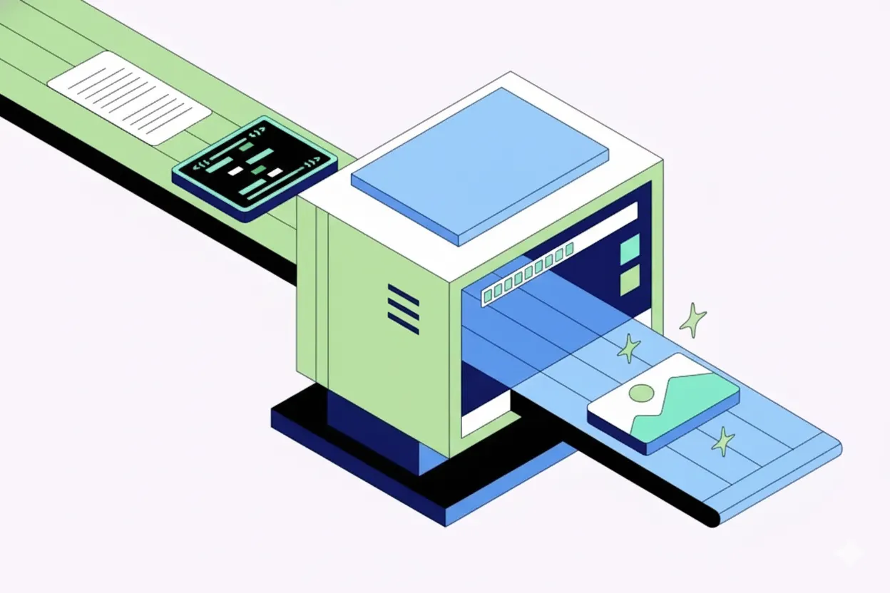 Digital innovation transforming code into a web page design output